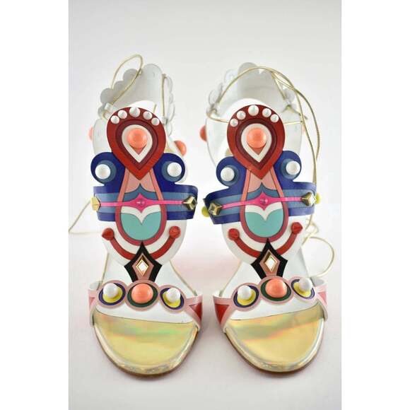 Christian Louboutin Papagaya Levita 100 Multicolor Lace Up Wedge Sandal Heel 37 - Picture 6 of 12